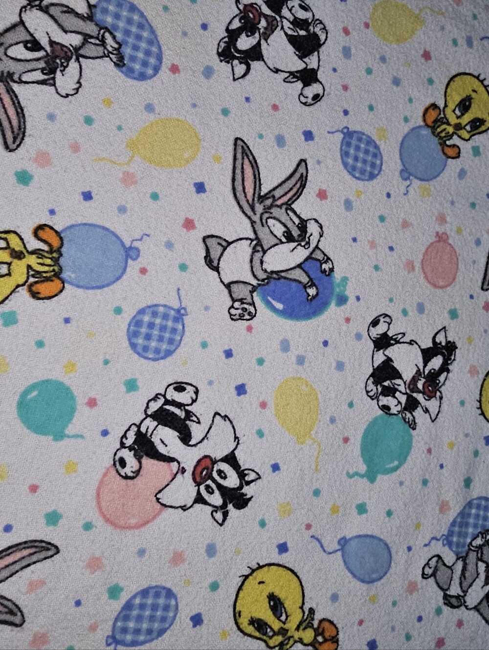 Looney Tunes Baby Blanket Balloons Cotton Flannel Receiving Blanket Vintage 90s - Picture 6 of 11